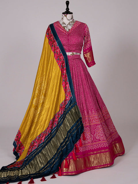 Pink Color Pure Gaji Silk Bandhani Printed Chaniya Choli Clothsvilla Main image