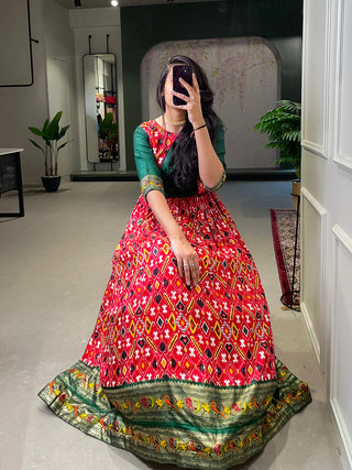 Red Color Patola Paithani Printed And Foil Printed Silk Gown Clothsvilla