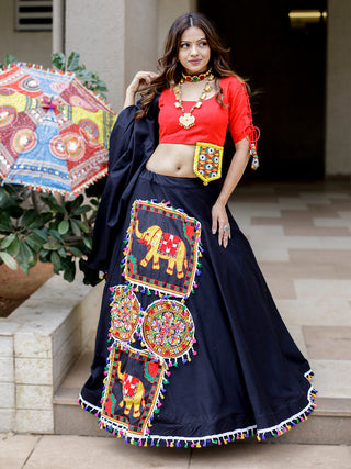 Black Color Embroidered Patch Work Pure Cotton Navaratri Chaniya Choli Clothsvilla