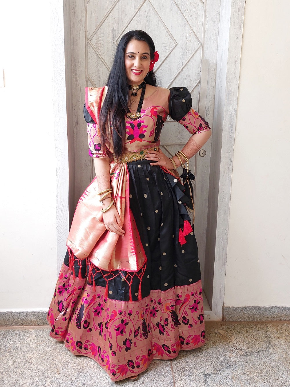 Black Color Weaving Zari Work Jacquard Paithani Lehenga Choli Set Clothsvilla