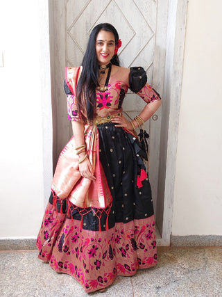 Black Color Weaving Zari Work Jacquard Paithani Lehenga Choli Set Clothsvilla