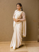 Load image into Gallery viewer, Cream Color Sequins &amp; Thread Embroidery Border Work Georgette Saree Clothsvilla