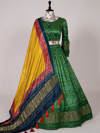 Green Color Bandhani Printed Pure Gaji Silk Gujarati Chaniya Choli Clothsvilla
