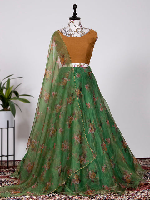 Green Color Digital Floral Print Organza Lehenga Choli Clothsvilla Main image