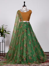 Load image into Gallery viewer, Green Color Digital Floral Print Organza Lehenga Choli Clothsvilla