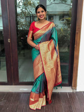 Load image into Gallery viewer, Teal Color Weaving zari work Banarasi Silk Saree Clothsvilla