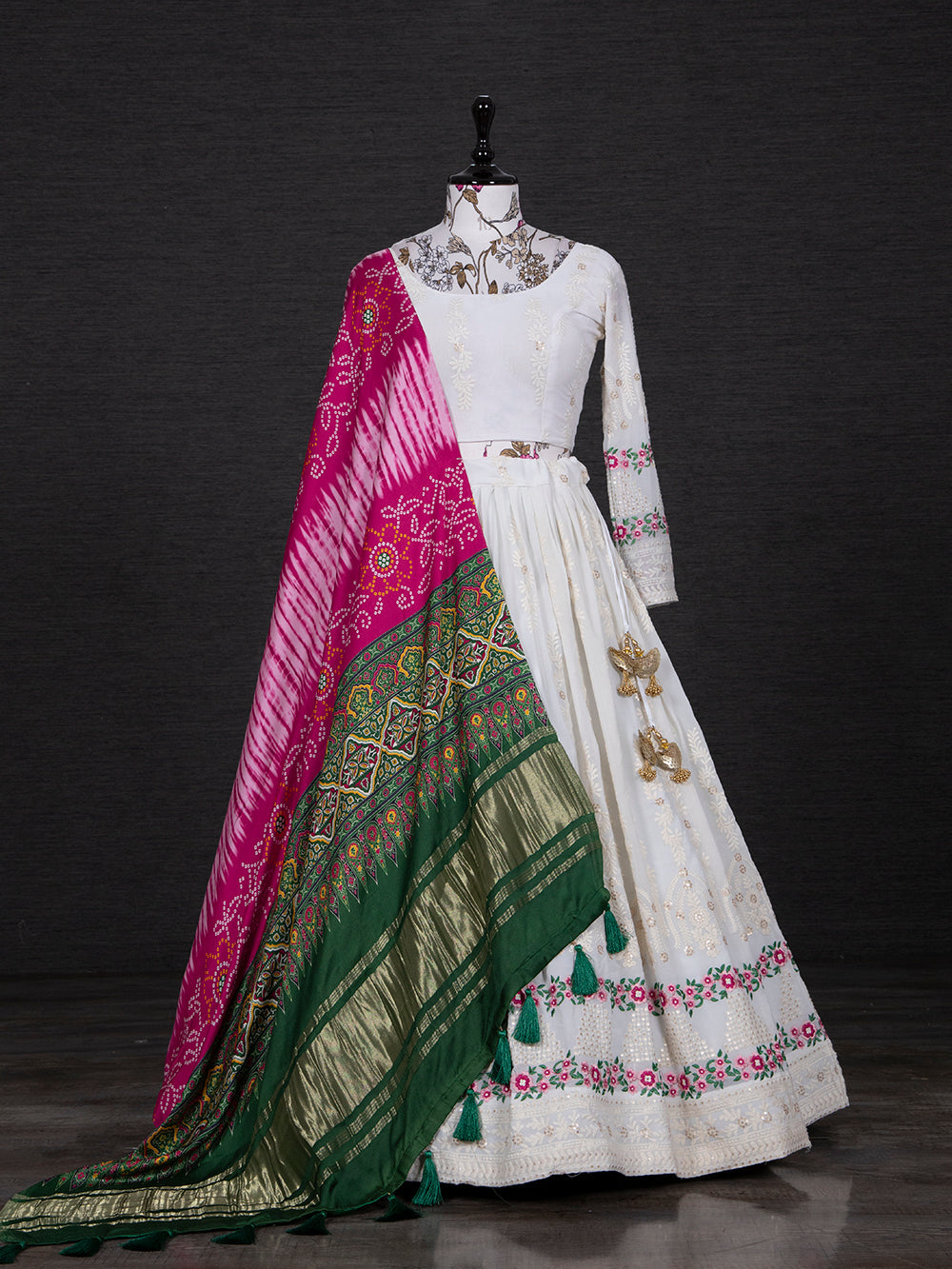 White Color Lucknowi Embroidery Work Georgette Lehenga Set Clothsvilla
