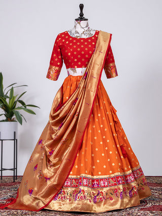 Orange Color Jacquard Silk Paithani Lehenga Choli Clothsvilla