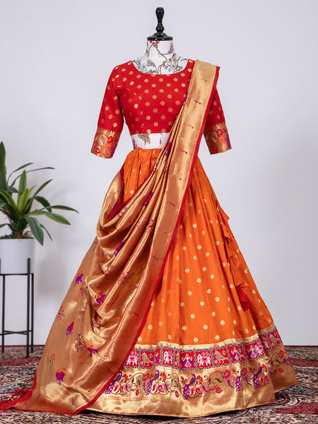 Buy Green Zari Woven Paithani Silk lehenga choli Online At Zeel Clothing