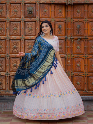 Peach Color Lucknowi Work Georgette Chaniya Choli Clothsvilla
