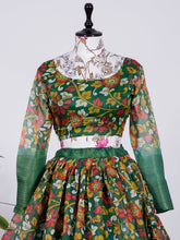 Load image into Gallery viewer, Green Color Printed Soft Cotton Half Saree Set Clothsvilla