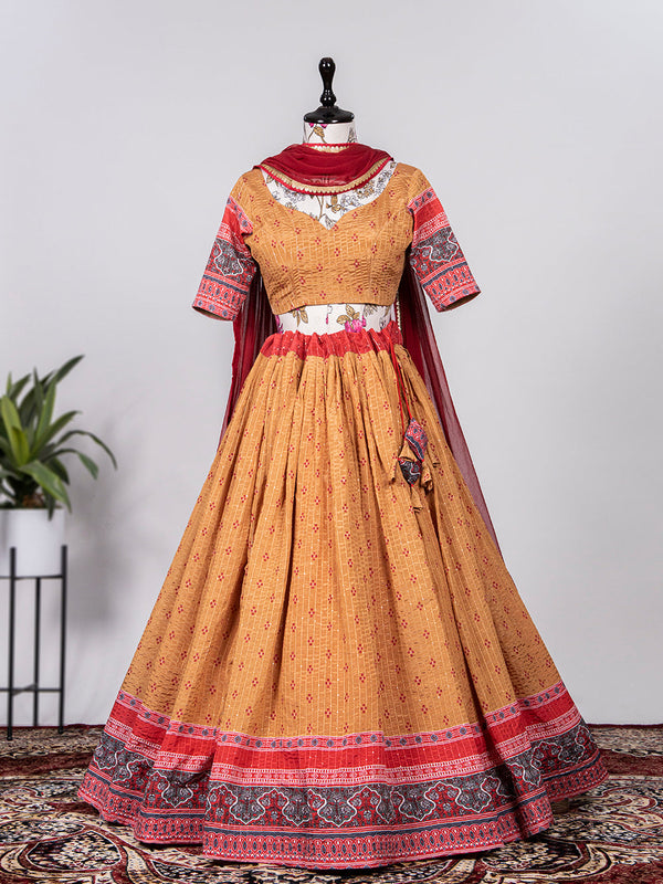 Chiku Color Crochet Sequins Embroidery Work Chinon Lehenga Choli Clothsvilla