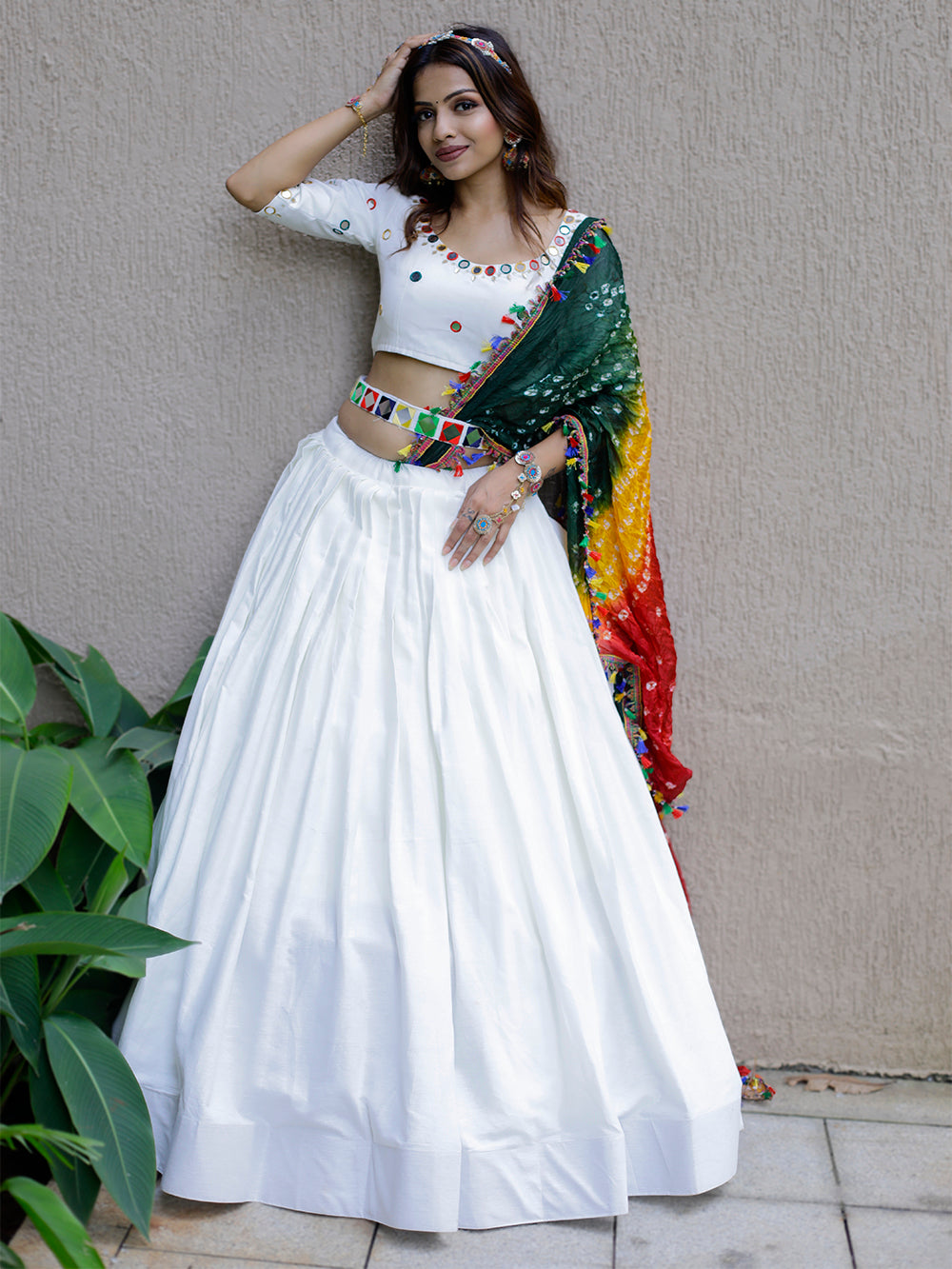 White Color Pure Cotton Navaratri Special Chaniya Choli Clothsvilla