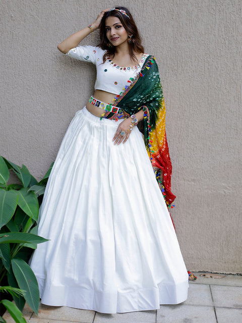 White Color Pure Cotton Navaratri Special Chaniya Choli Clothsvilla Main image