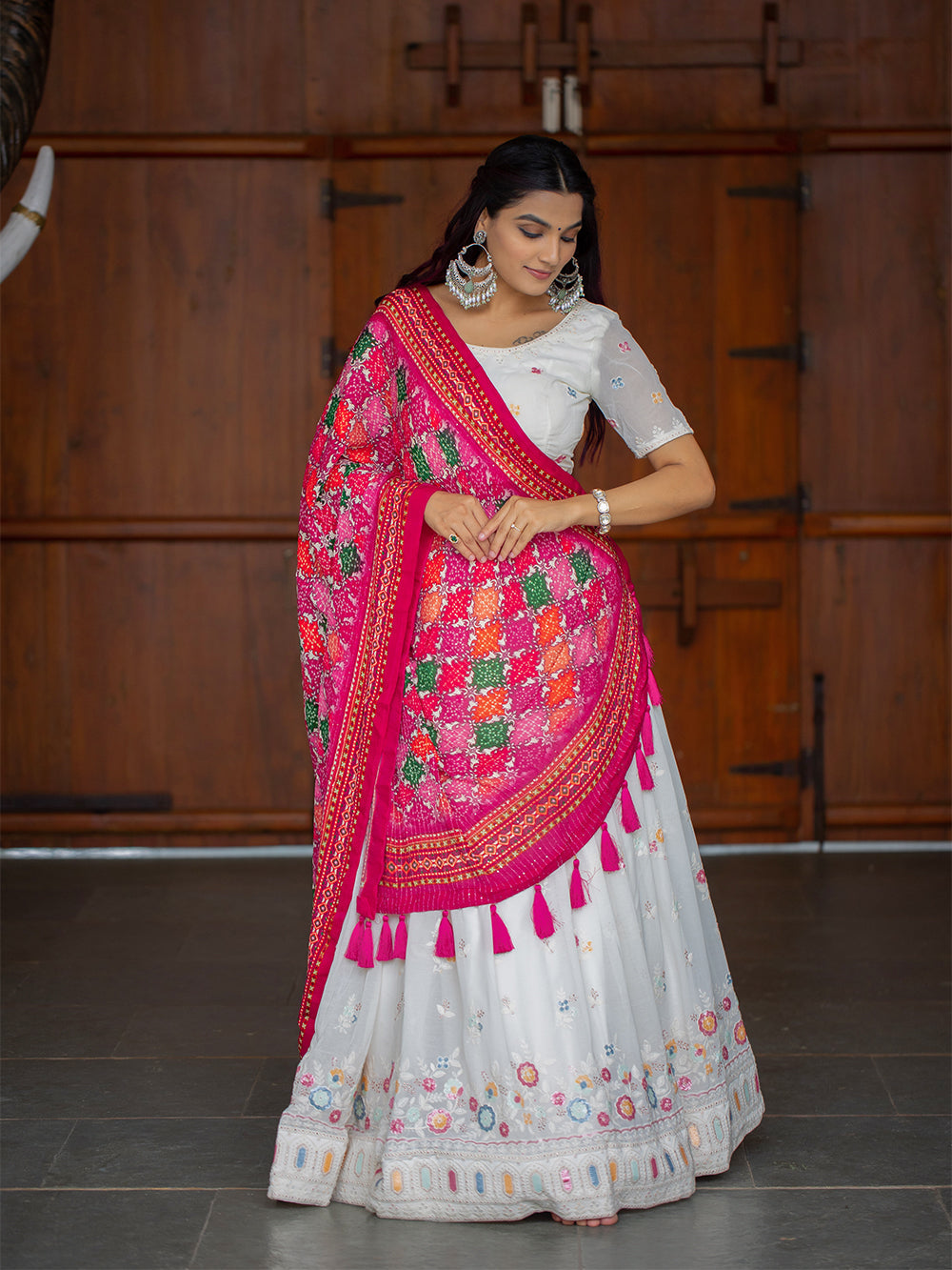 White color Lucknowi Chikankari Work Georgette Lehenga Choli Clothsvilla