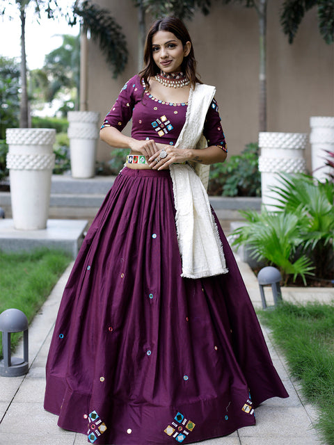 Wine Color Original Mirror Handwork Cotton Lehenga Choli Clothsvilla Main image