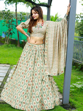 Load image into Gallery viewer, Mehendi Color Foil And Printed Chanderi Cotton Lehenga With Choli Clothsvilla