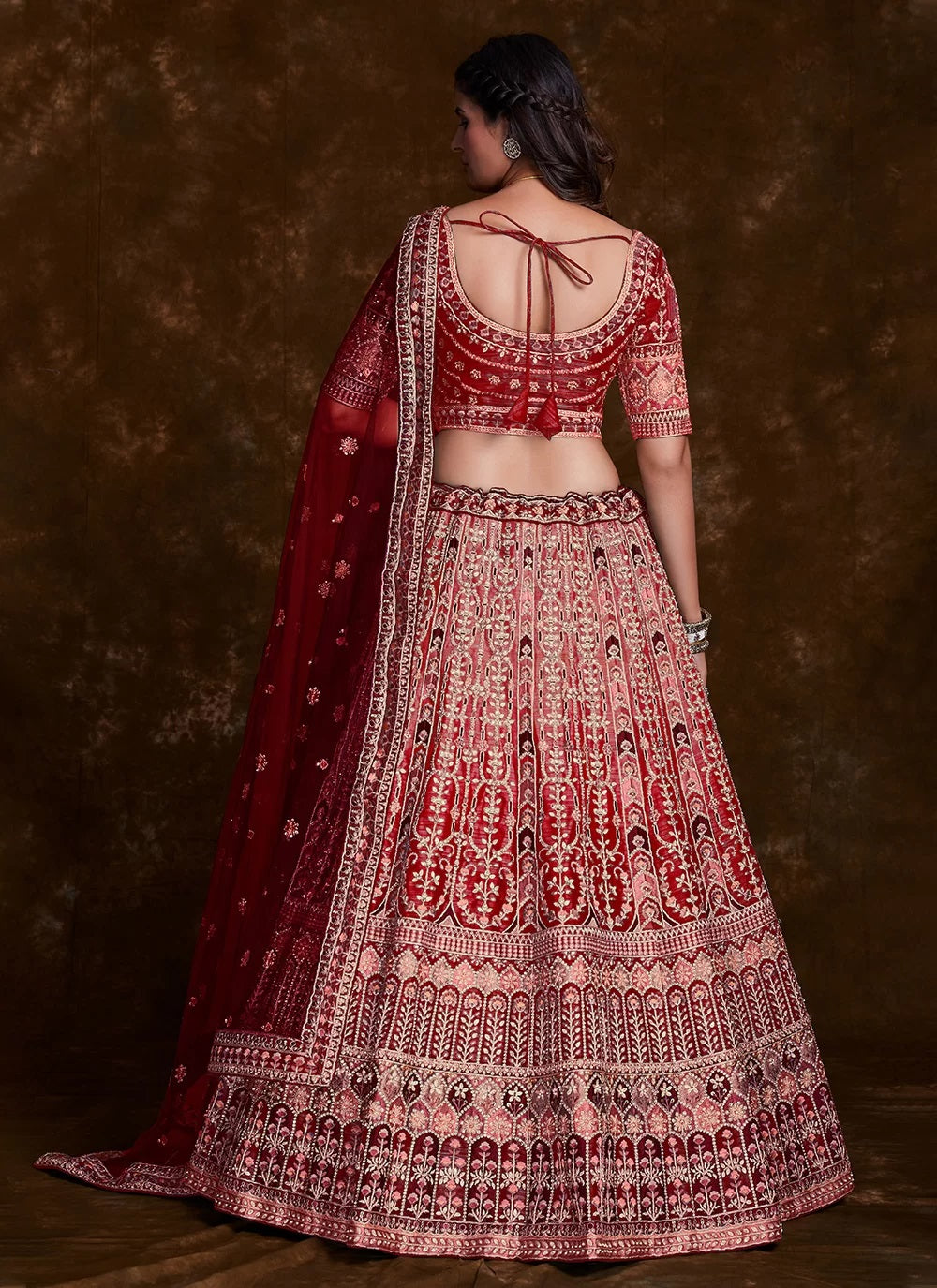 Captivating Red Art Silk Lehenga with Thread, Zari & Zarkan Work Clothsvilla