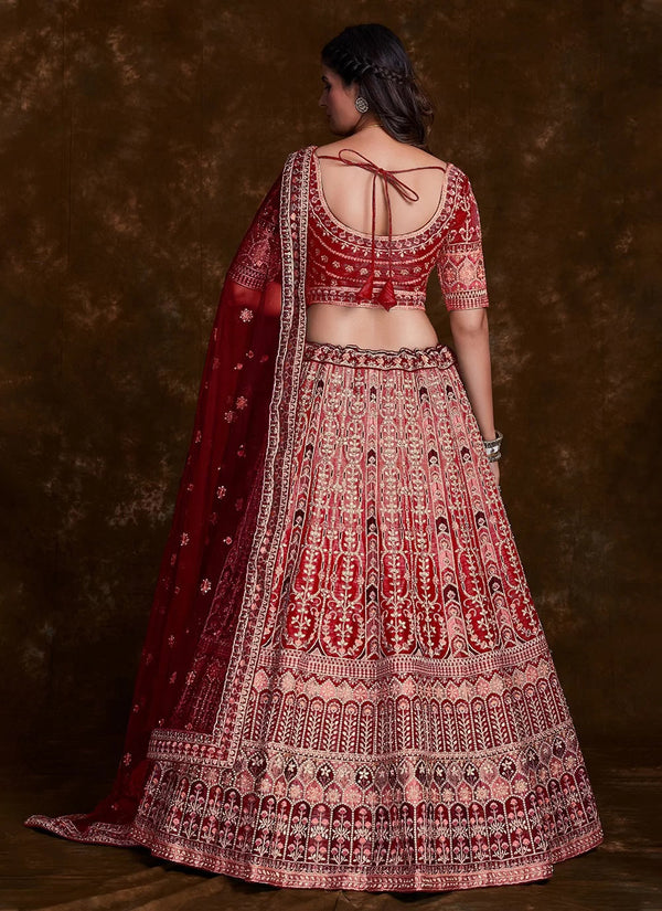 Captivating Red Art Silk Lehenga with Thread, Zari & Zarkan Work Clothsvilla