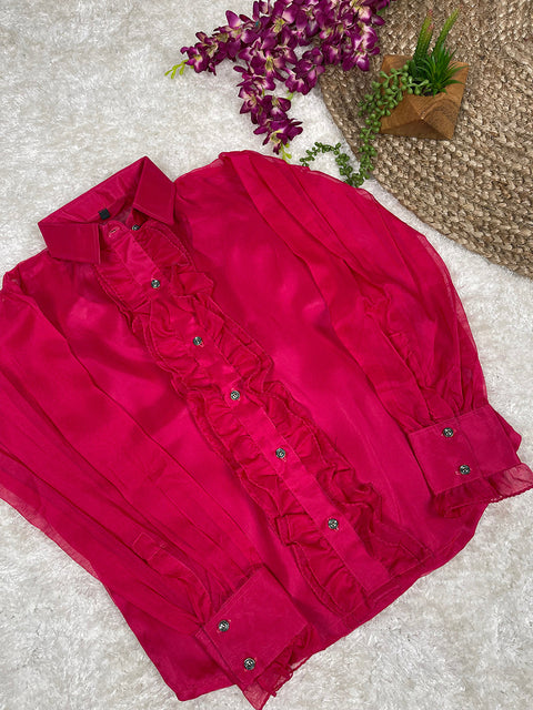 Pink Color Organza Plain Shirt ClothsVilla.com Main image