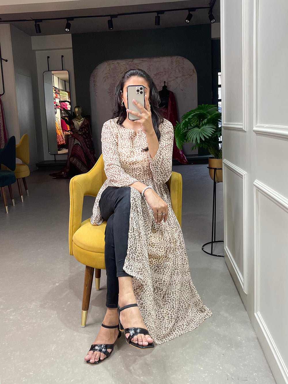White Color Animal Print Chiffon Kurti Secondary image