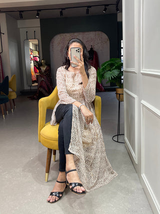 White Color Animal Print Chiffon Kurti Clothsvilla