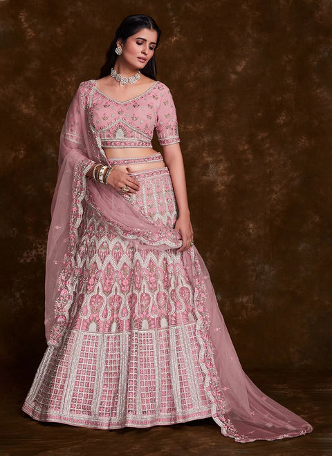 Chic Net Rose Pink Thread Work Lehenga Choli Clothsvilla Main image
