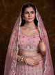 Load image into Gallery viewer, Chic Net Rose Pink Thread Work Lehenga Choli Clothsvilla