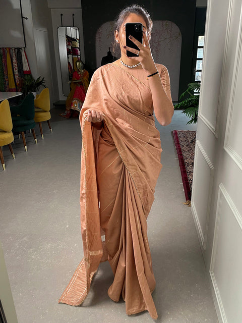 Chiku Sequins And Zari Work Viscose Chanderi Saree Clothsvilla Main image