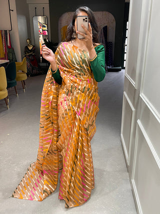 Chiku Color Zari Weaving Work Organza Saree Clothsvilla
