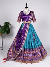 Load image into Gallery viewer, Firozi Color Laheriya Patola Print and Sequins Embroidery Chinon Lehenga Choli ClothsVilla