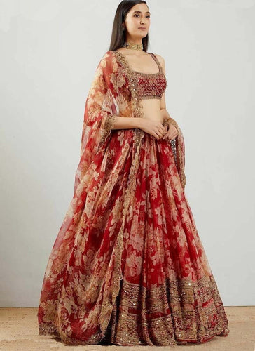 Red Georgette Printed Lehenga choli with heavy sequence work ClothsVilla