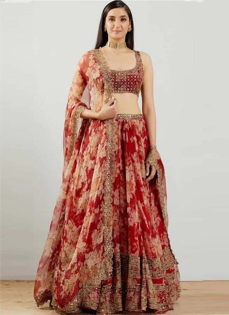 Red Georgette Printed Lehenga choli with heavy sequence work ClothsVilla