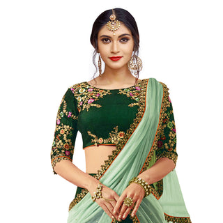 Dazzling Dark Green Colored Party Wear Embroidered Lehenga Choli ClothsVilla