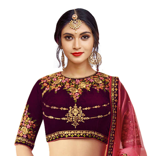 Stunning Purple Colored Partywear Embroidered Lehenga Choli ClothsVilla