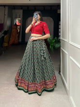 Load image into Gallery viewer, Green Color Patola With Foil Print Rayon Cotton Co-ord Set Lehenga Choli Clothsvilla