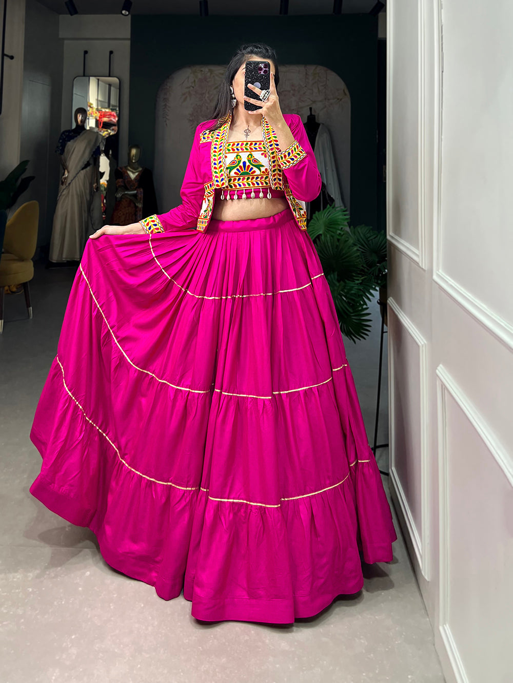 Pink Color Plain With Gota Patti Rayon Two Piece Chaniya Choli ClothsVilla