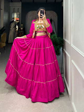Pink Color Plain With Gota Patti Rayon Two Piece Chaniya Choli ClothsVilla