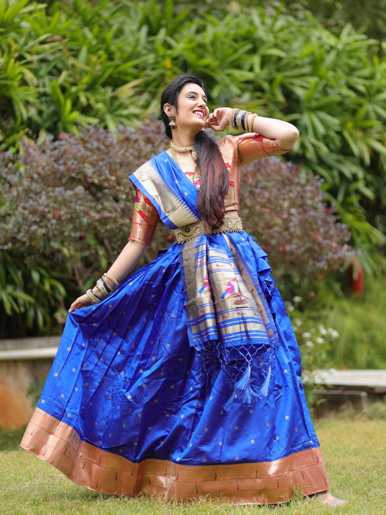 Blue Color Zari weaving Work Jacquard Pethani Lehenga Choli Clothsvilla