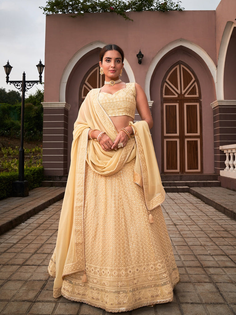 Chiku Color Lucknowi With Sequins Work Georgette Lehenga Choli Clothsvilla