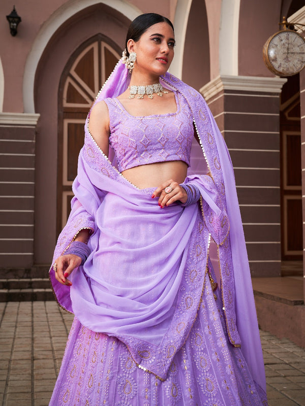 Lavender Color Lucknowi With Sequins Work Georgette Lehenga Choli Clothsvilla