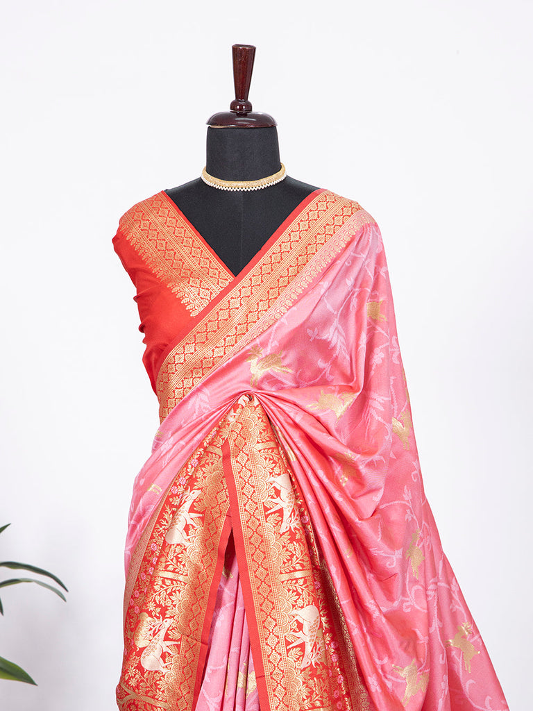 Light Pink Color Weaving Zari Work Jacquard Silk Saree Clothsvilla