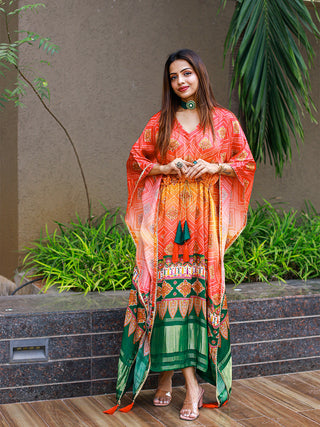 Multi Color Bandhej Digital Print Pure Gaji Silk Kaftan Clothsvilla