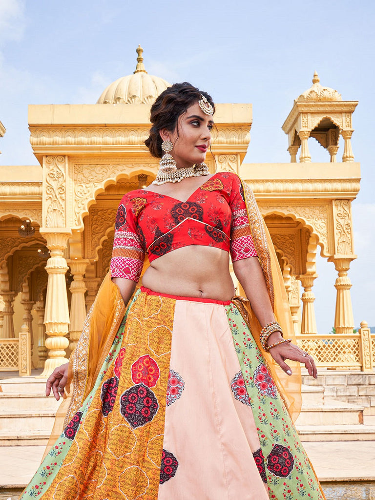 Multi Color Printed Vaishali Silk Lehenga Choli Set Clothsvilla