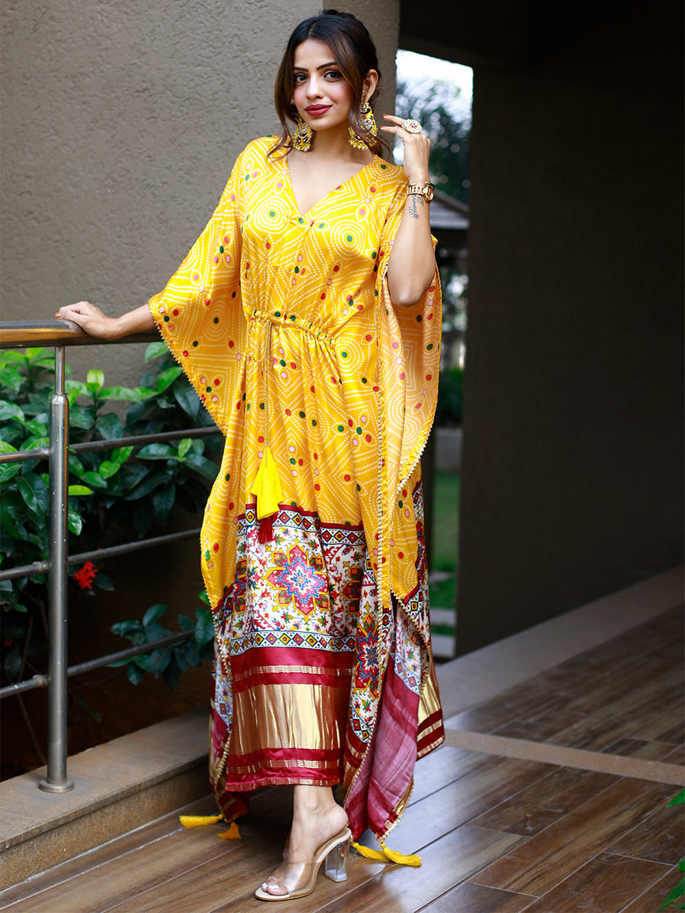 Mustered Color Digital Print Pure Gaji Silk Kaftan Clothsvilla