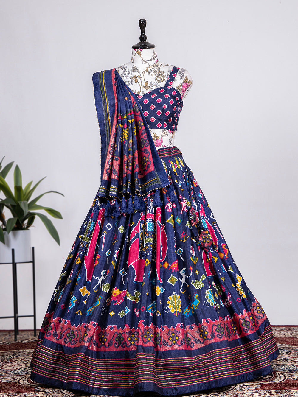 Navy Blue Color Patola Printed & foil work Silk Ghaghra Choli Clothsvilla