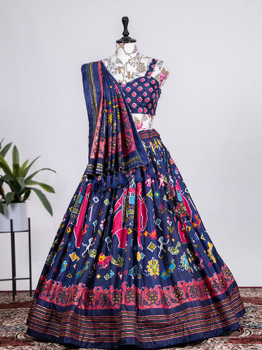 Navy Blue Color Patola Printed & foil work Silk Ghaghra Choli Clothsvilla