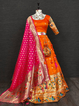 Orange Color Weaving Zari Work Silk Pethani Lehenga Choli Clothsvilla