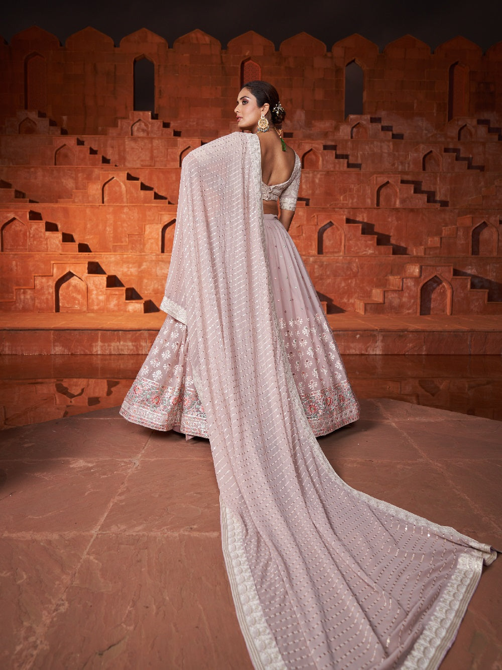 Peach Color Sequins With Embroidery Work Rajwadi Sana Silk Lehenga Choli Clothsvilla