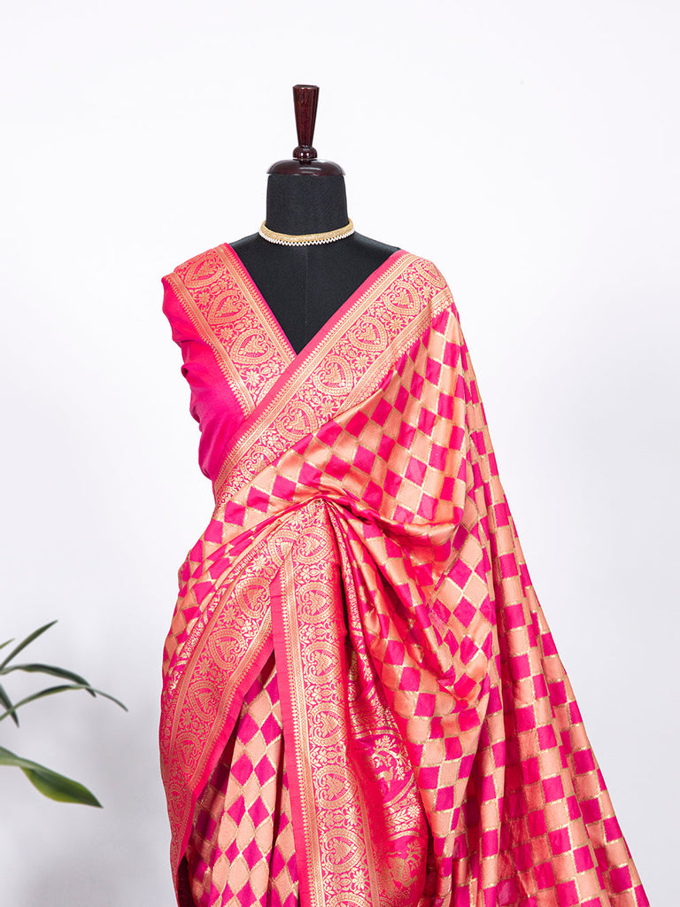 Pink Color Weaving Zari Work Jacquard Silk Saree Clothsvilla